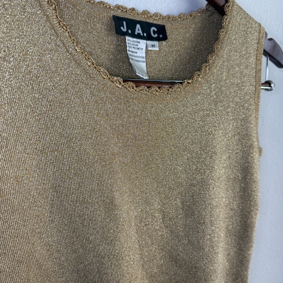 Vintage 90s Gold Sleeveless Knit Top Crochet Scallop Neckline Womens Medium - Picture 5 of 11